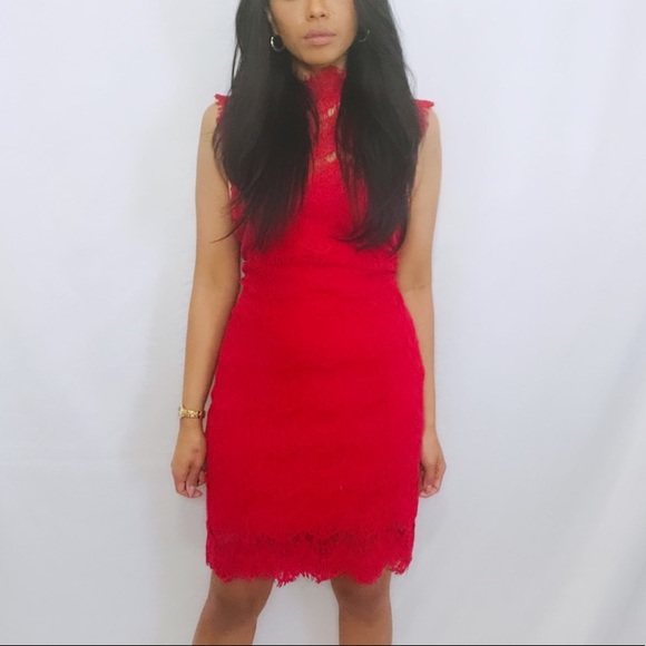 Free People | Red "Daydream" Lace Sleeveless Formal Mini Dress with Open Back L - Picture 9 of 12